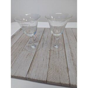 Set Of 2 Martini Glasses Vintage Etched Wheat Pattern 4 7/8" Tall